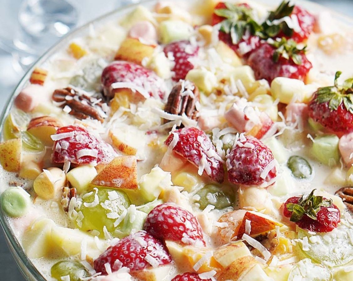 Homemade Festive Christmas Fruit Salad for Holiday Brunch Tables overview