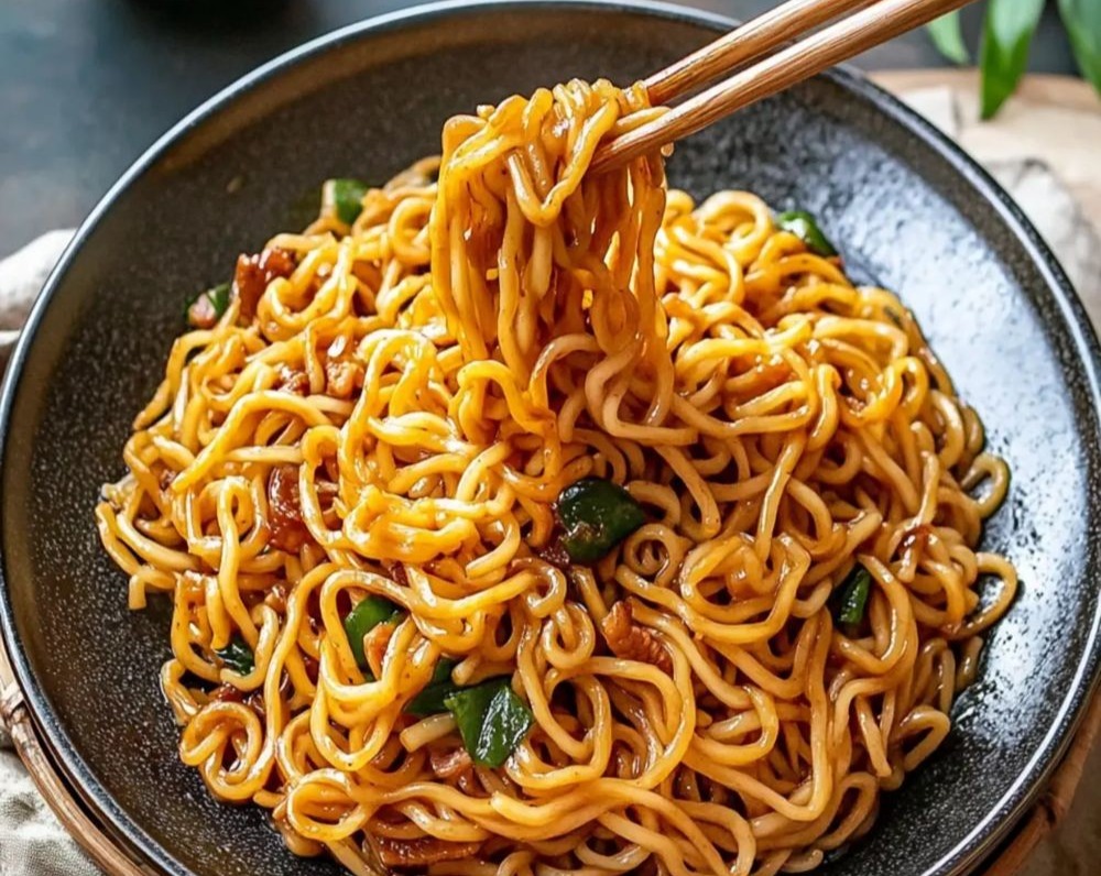Easy Homemade Cheesy Spicy Vegan Saucy Ramen Noodles overview