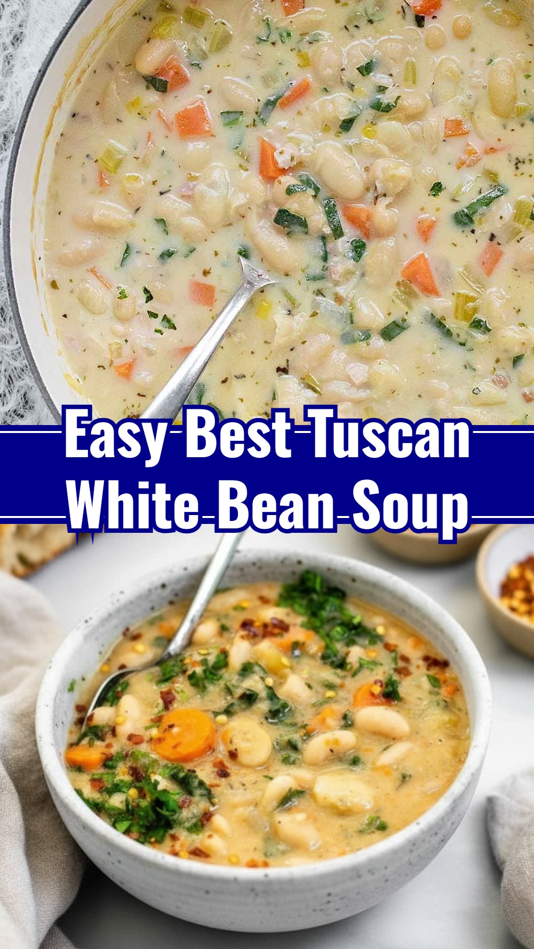 Homemade Vegetarian Tuscan White Bean Soup with Herbs
