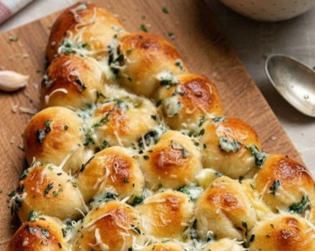 Yummy Cheesy Pull Apart Christmas Tree Bread Appetizer serving