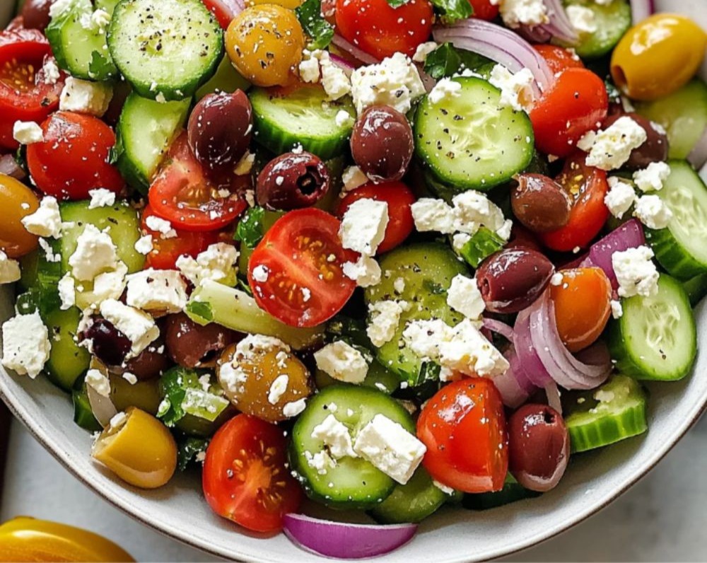 Healthy Mediterranean Cucumber Tomato Salad with Fresh Herbs overview