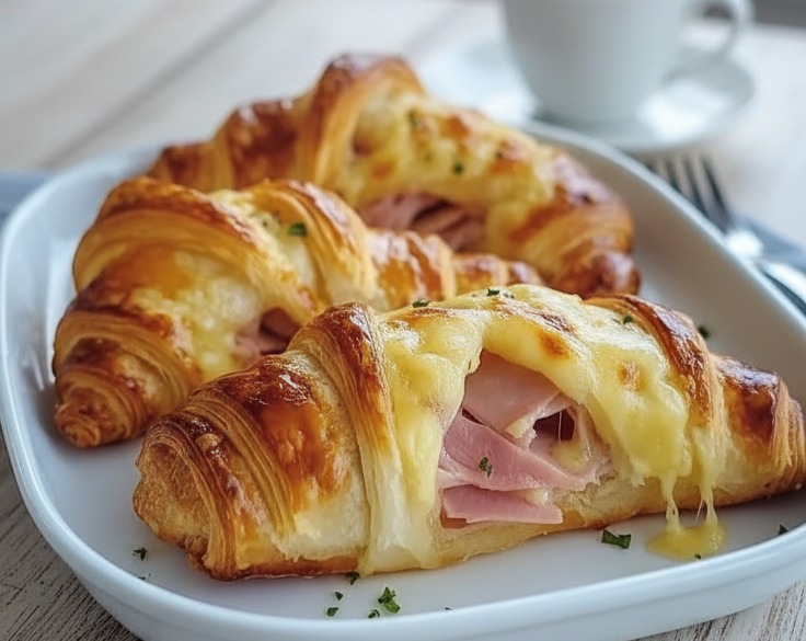 Baked Ham and Cheese Croissant Breakfast Dishes Easy serving